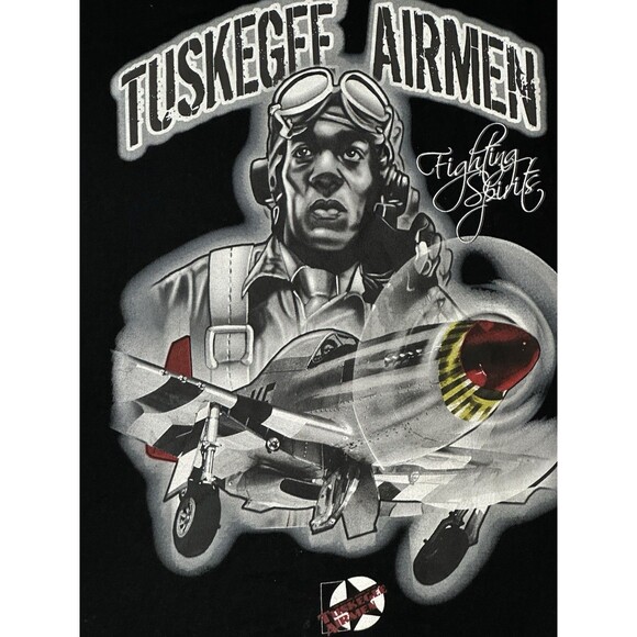 Vintage Black Heritage Inc. Tuskegee Airmen Airplane Black T Shirt Sz XL - Picture 2 of 7